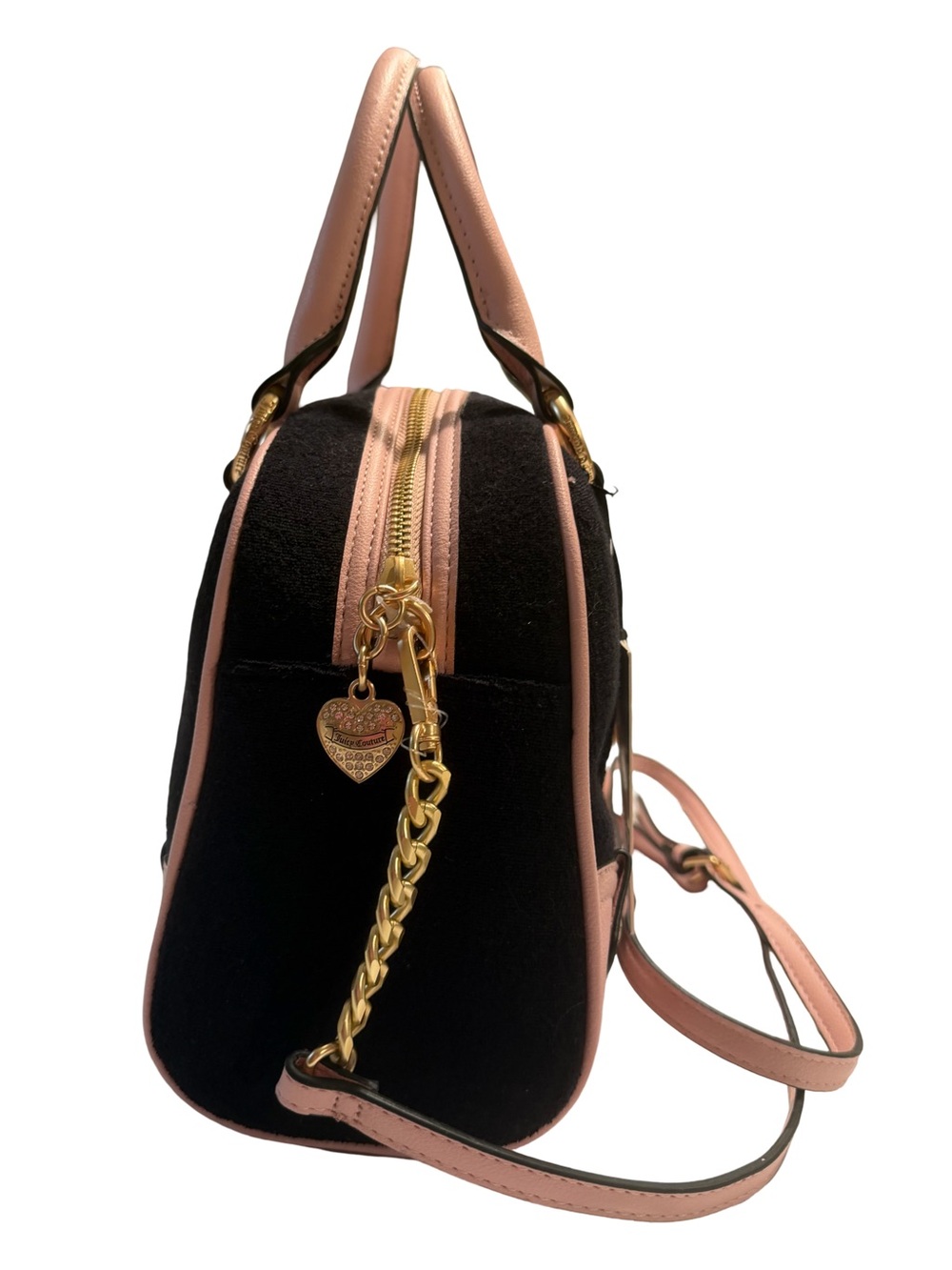 Juicy Couture NWT Black & Pink Embroidered Dome Satchel Gold Hardware (P238 - Picture 7 of 16